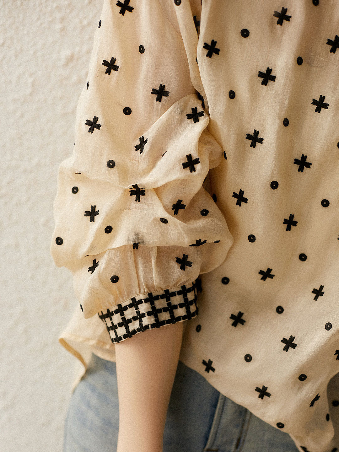 Alexa Classic Embroidered Round Neck Puff Sleeve Top