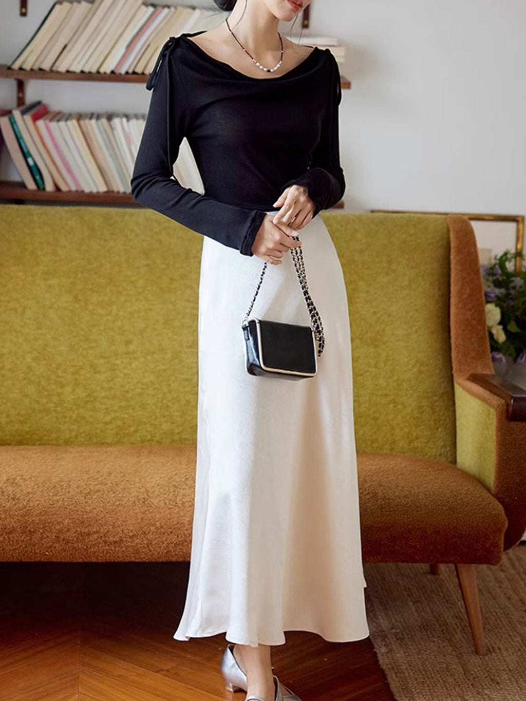 Sydney Slim Swing Collar Off-Shoulder Tie Top