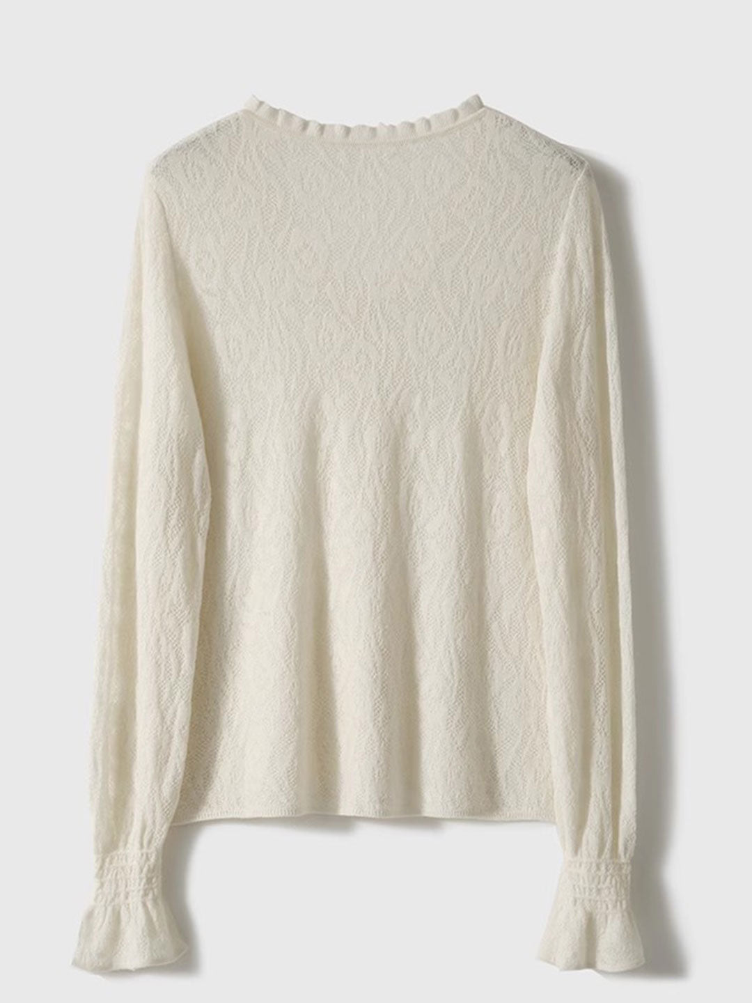 Anna Retro V-Neck Auricular Lace Jacquard Knitted Top