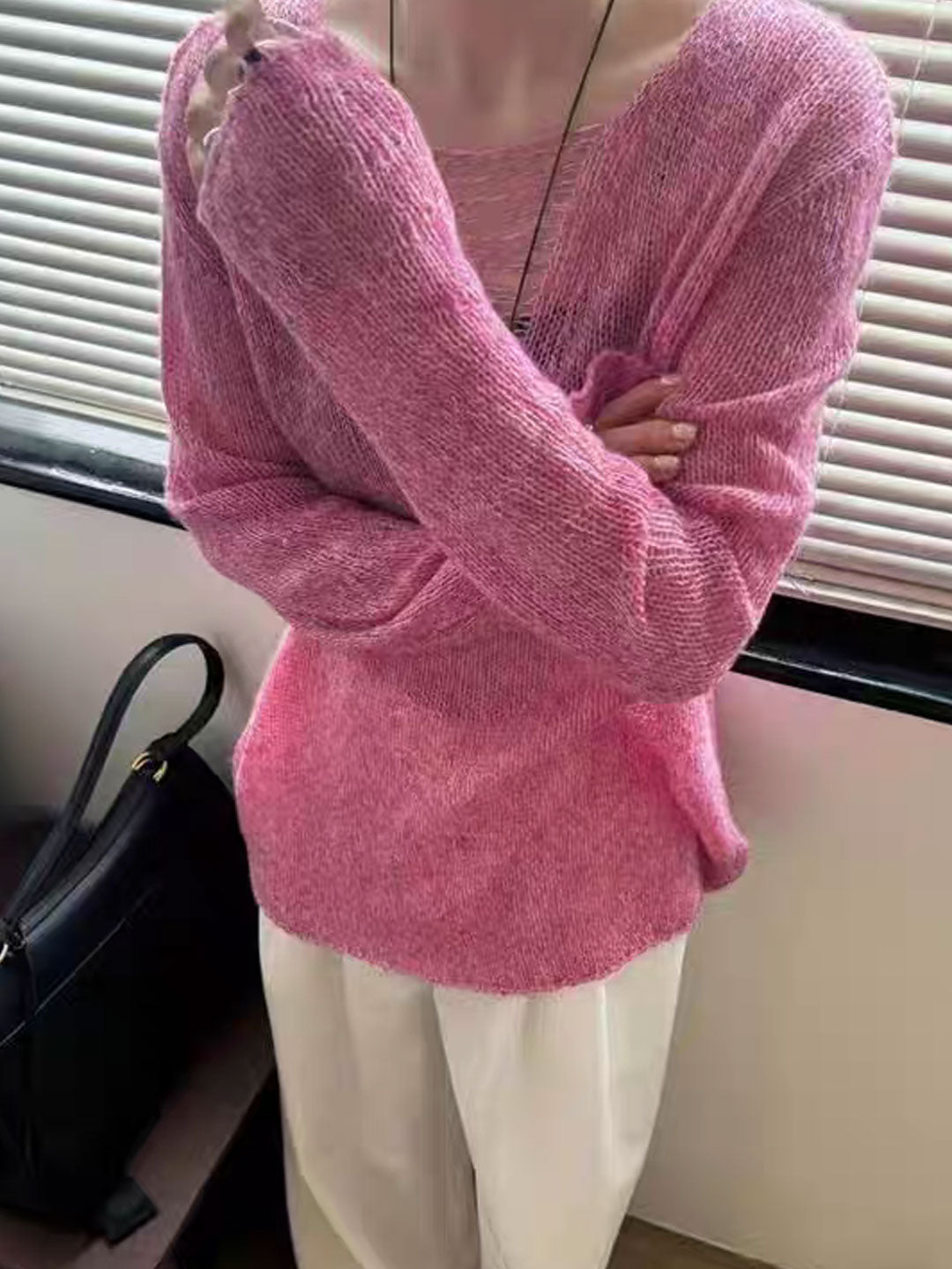 Mia Casual Crew Neck Hollow Knitted Top