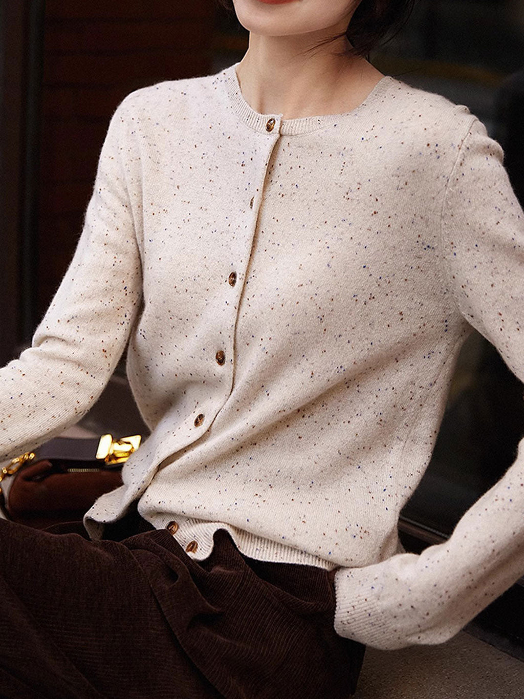 Grace Classic Crew Neck Solid Color Knitted Cardigan