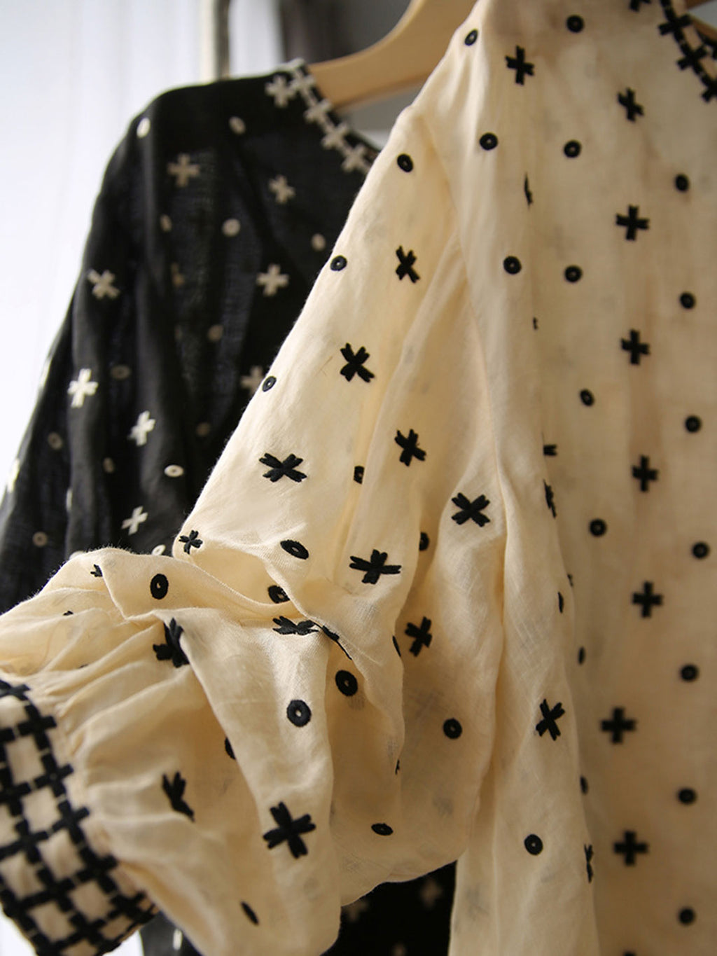 Alexa Classic Embroidered Round Neck Puff Sleeve Top