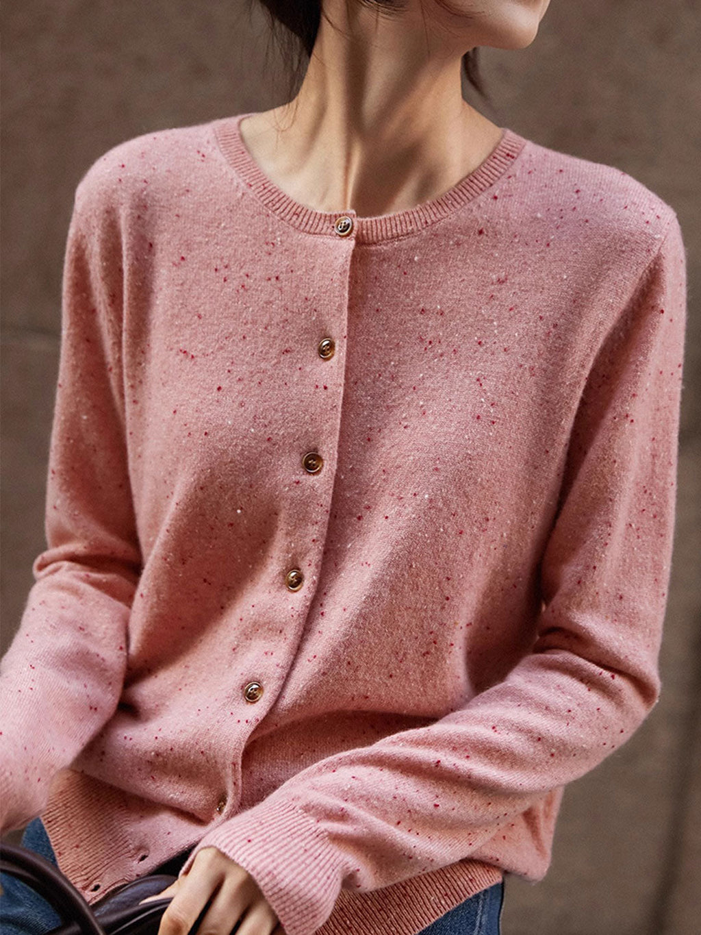 Grace Classic Crew Neck Solid Color Knitted Cardigan