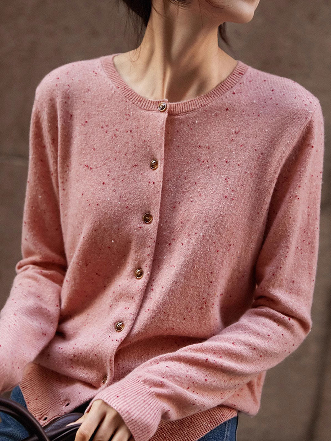 Grace Classic Crew Neck Solid Color Knitted Cardigan