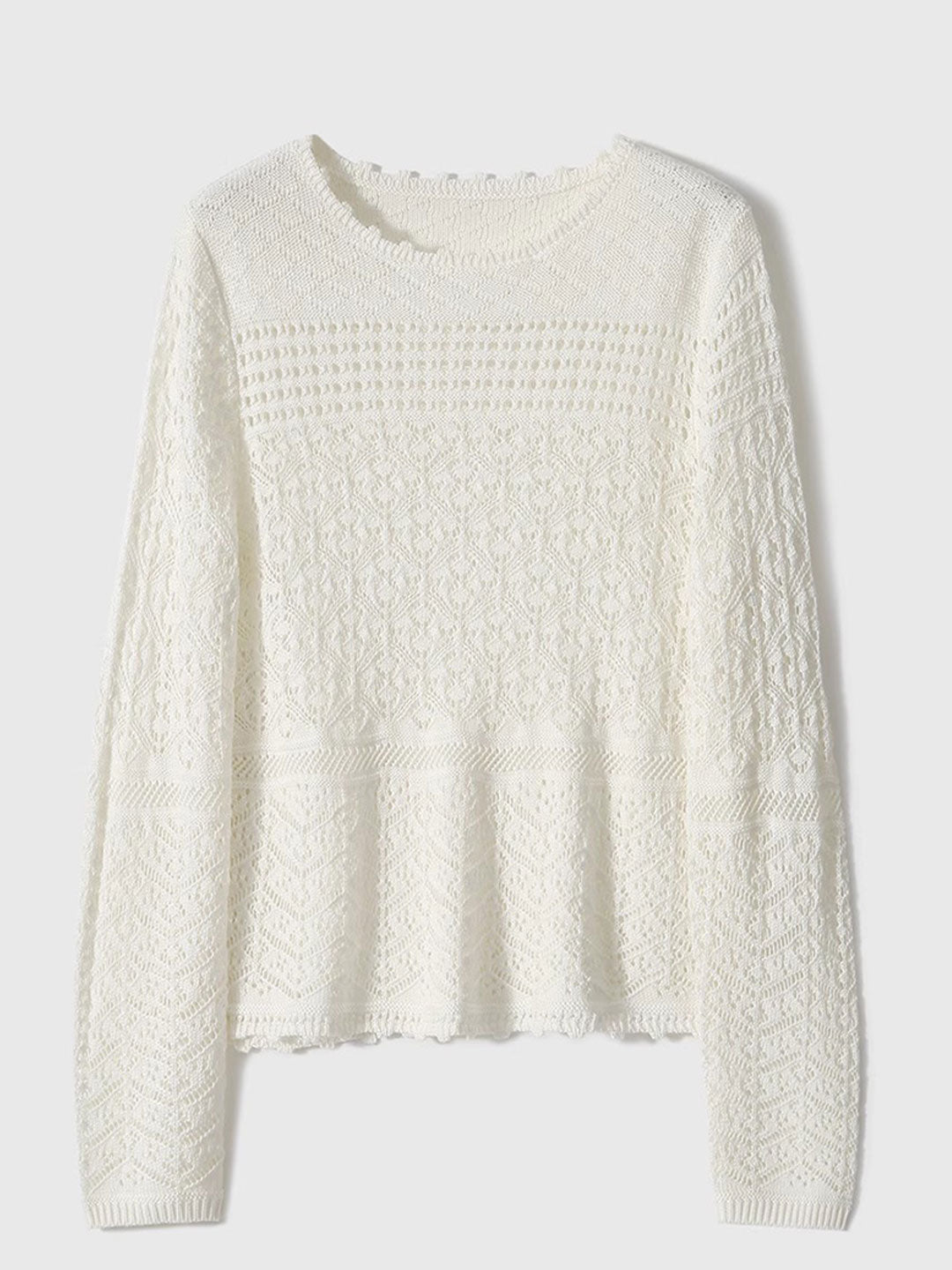 Mia Loose Crew Neck Hollowed Jacquard Knitted Top