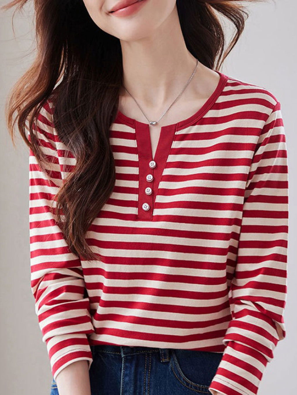 Jocelyn Casual Crew Neck Contrasted Color Striped Top