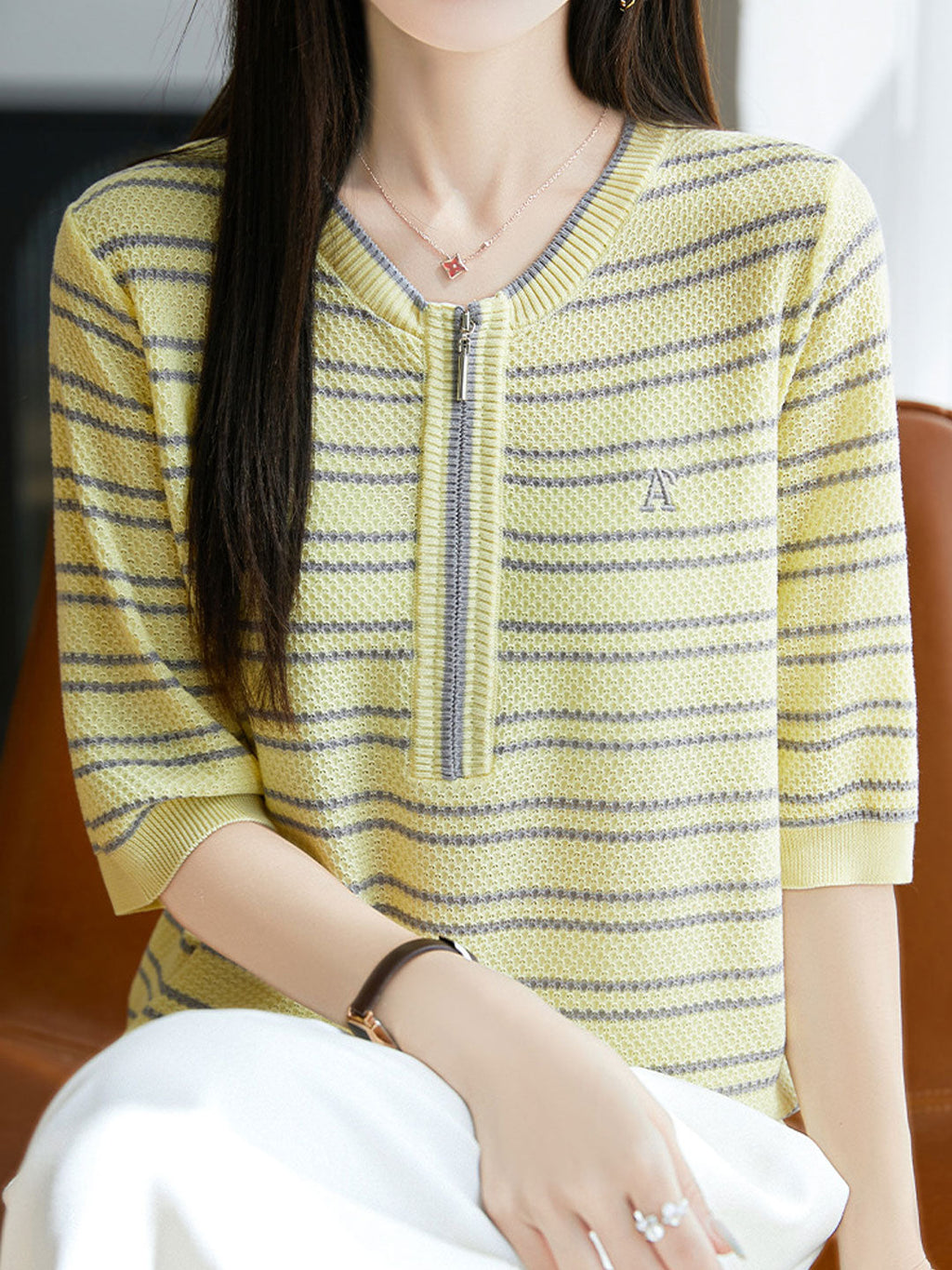 Brianna Loose Crew Neck Striped Pullover Top