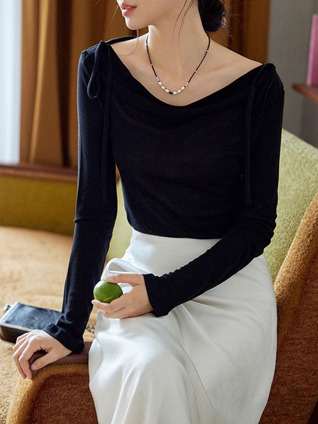 Sydney Slim Swing Collar Off-Shoulder Tie Top