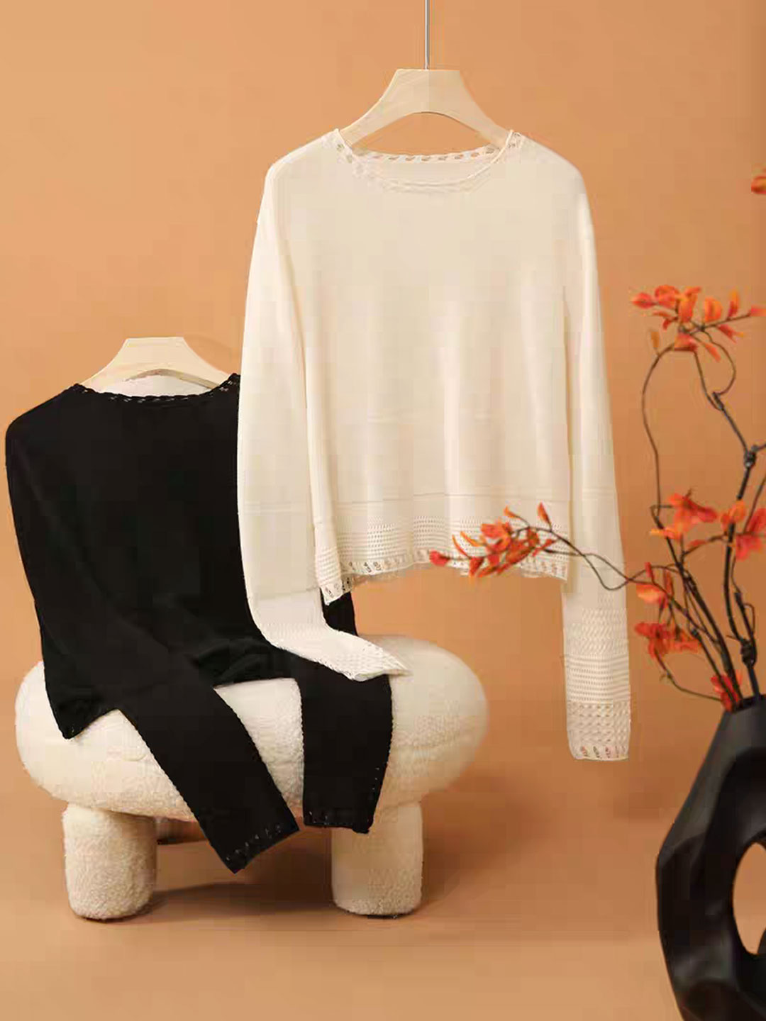 Grace Loose Crew Neck Hollowed Knitted Top