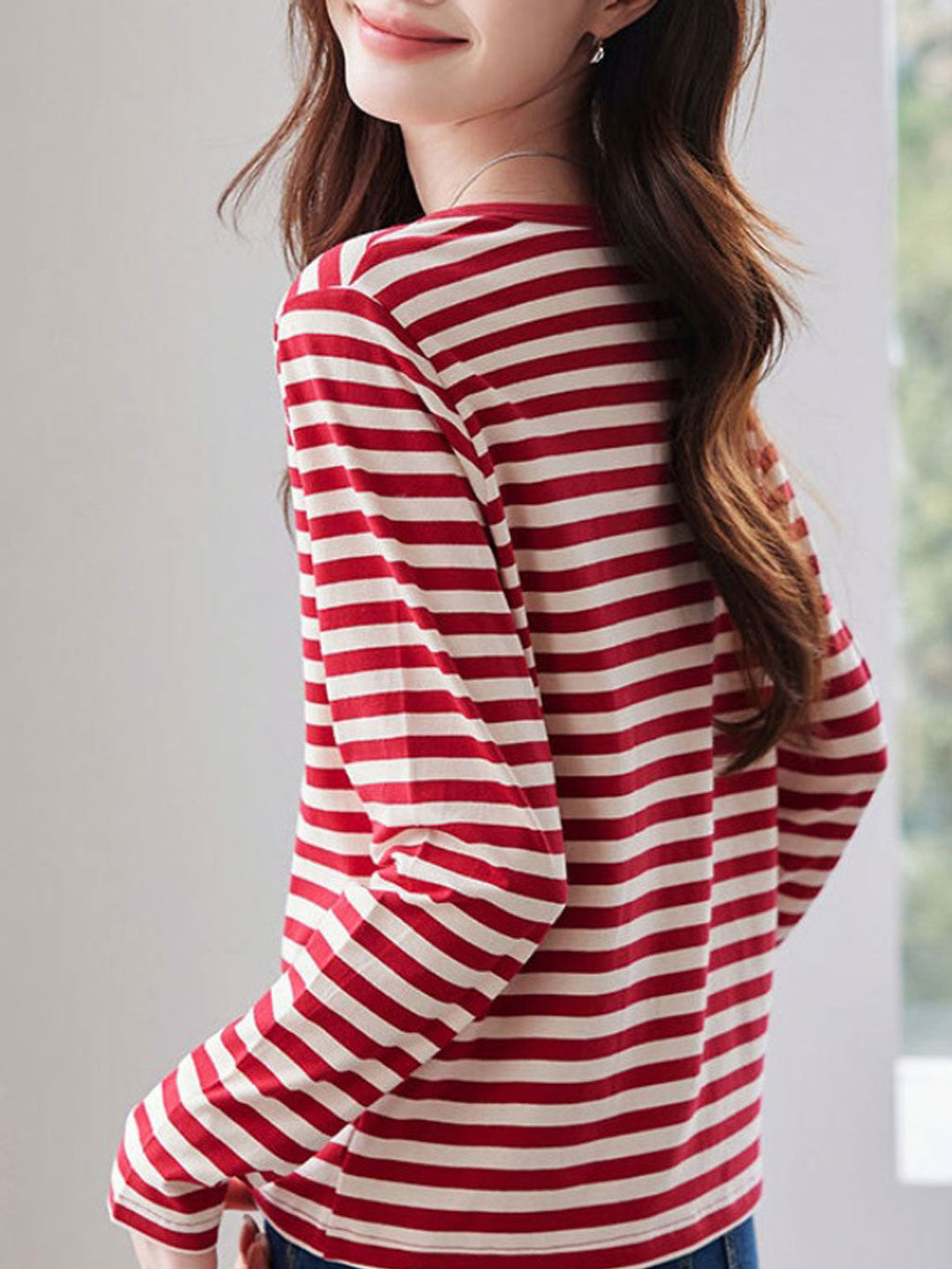 Jocelyn Casual Crew Neck Contrasted Color Striped Top