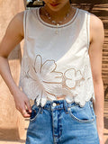 Maya Retro Crew Neck Hollowed Embroidered Vest