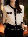 Sophia Classic Crew Neck Contrasted Knitted Cardigan