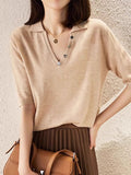 Madison Casual V-Neck Solid Color Knitted Top