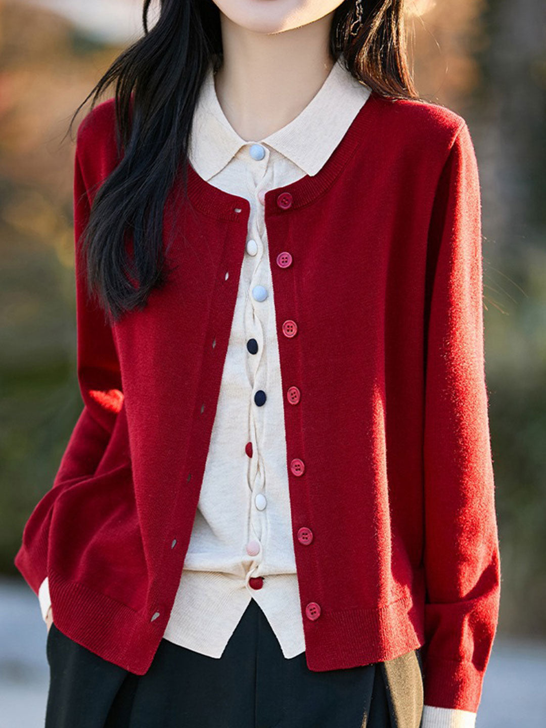 Kylie Classic Polo Mock Two-Piece Knitted Cardigan