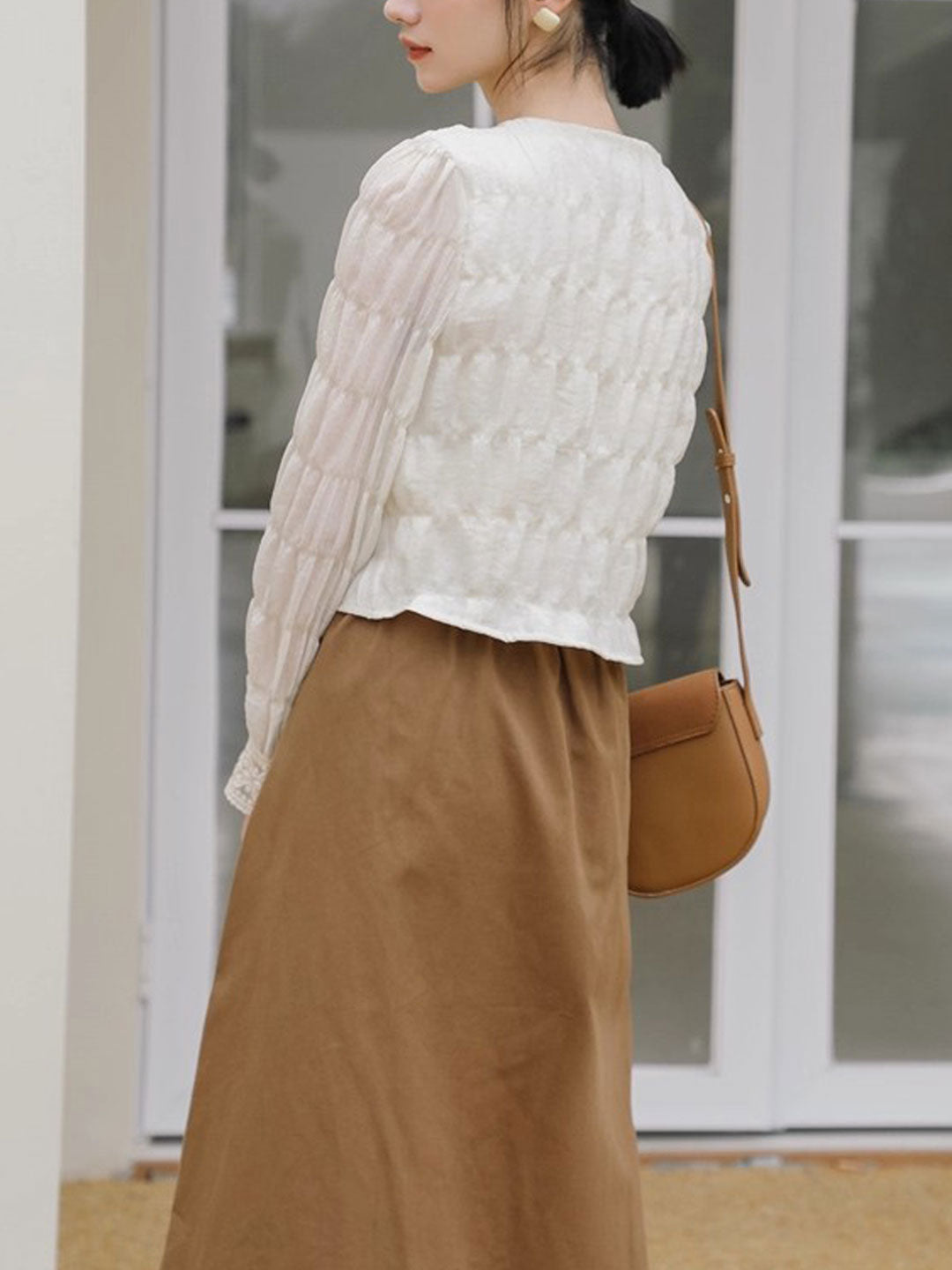 Ava Vintage V-Neck Latern Sleeve Lace Chiffon Blouse