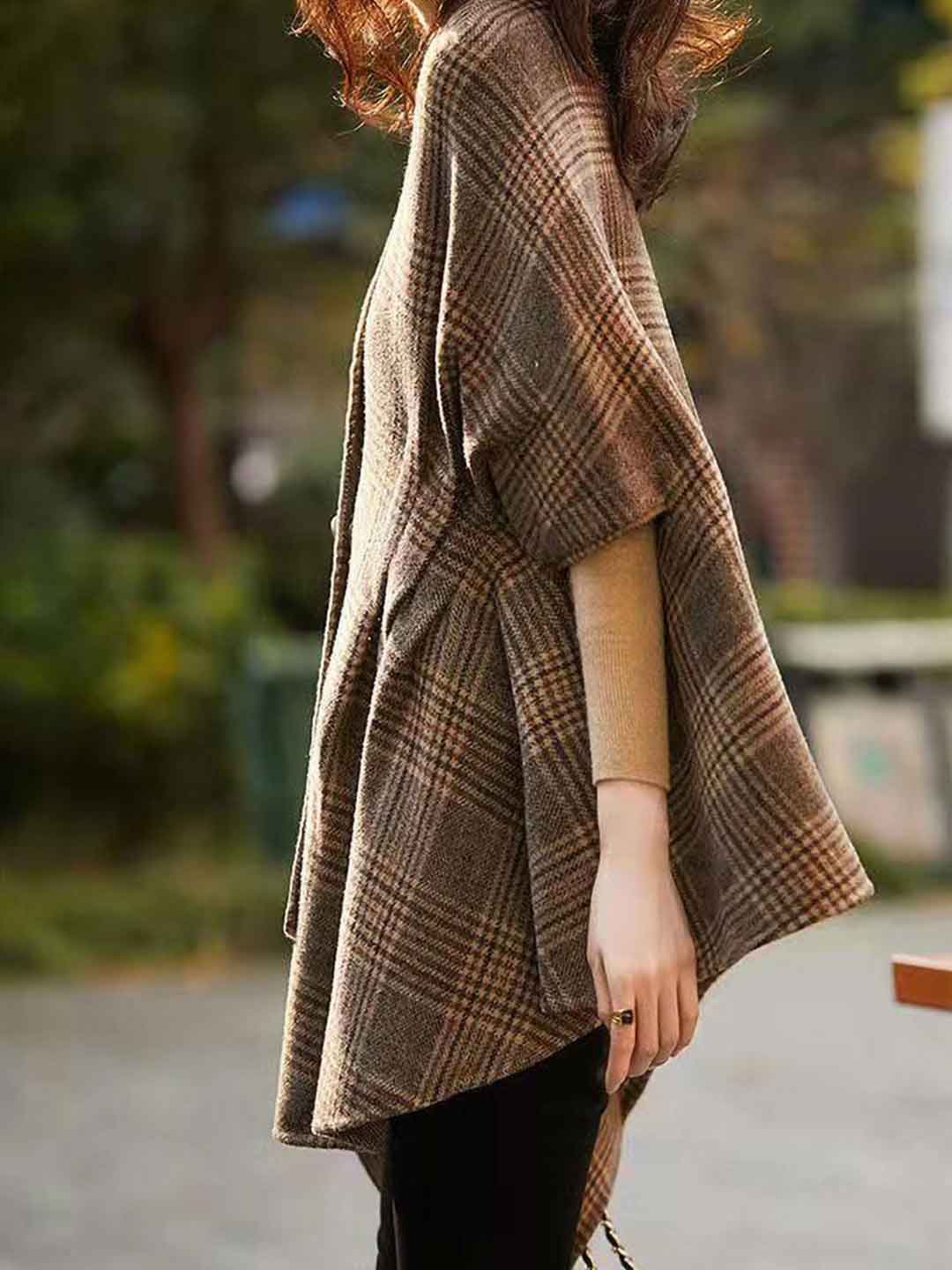 Raya Vintage Plaid Shawl Coat