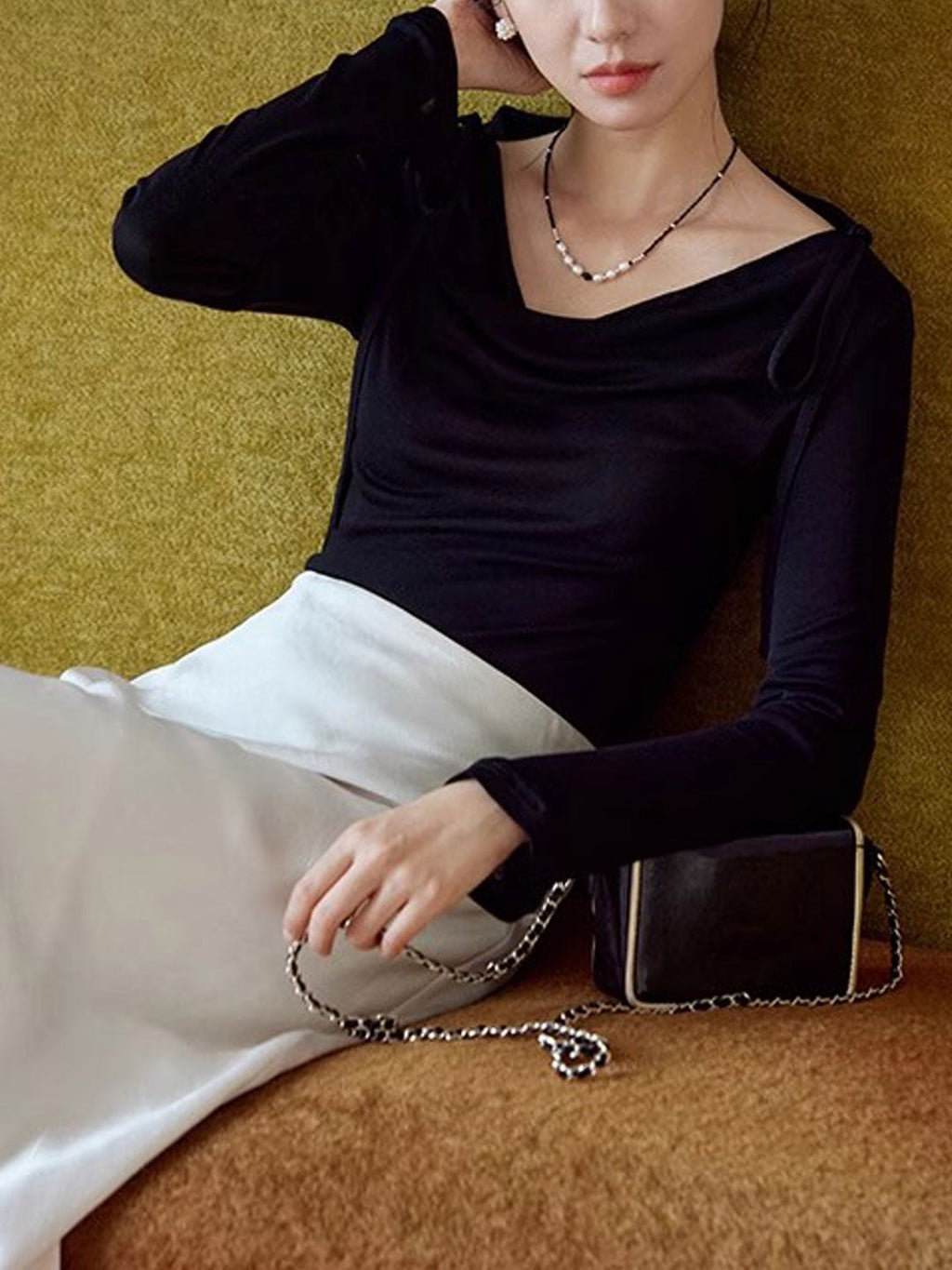 Sydney Slim Swing Collar Off-Shoulder Tie Top