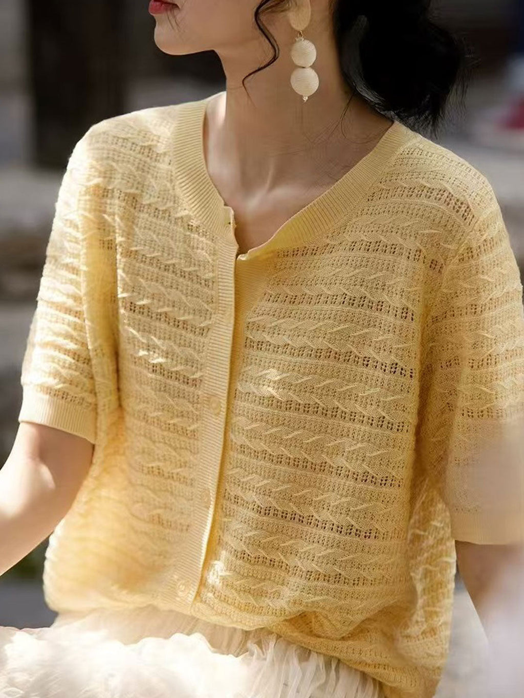 Nevaeh Loose Crew Neck Hollowed Knitted Top