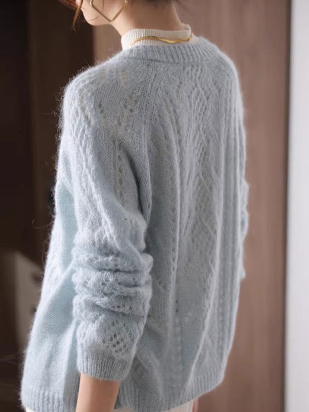 Alyssa Classic Crew Neck Jacquard Knitted Cardigan