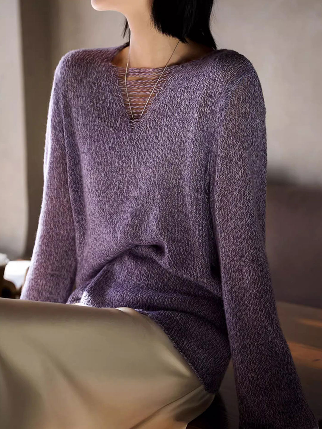 Mia Casual Crew Neck Hollow Knitted Top