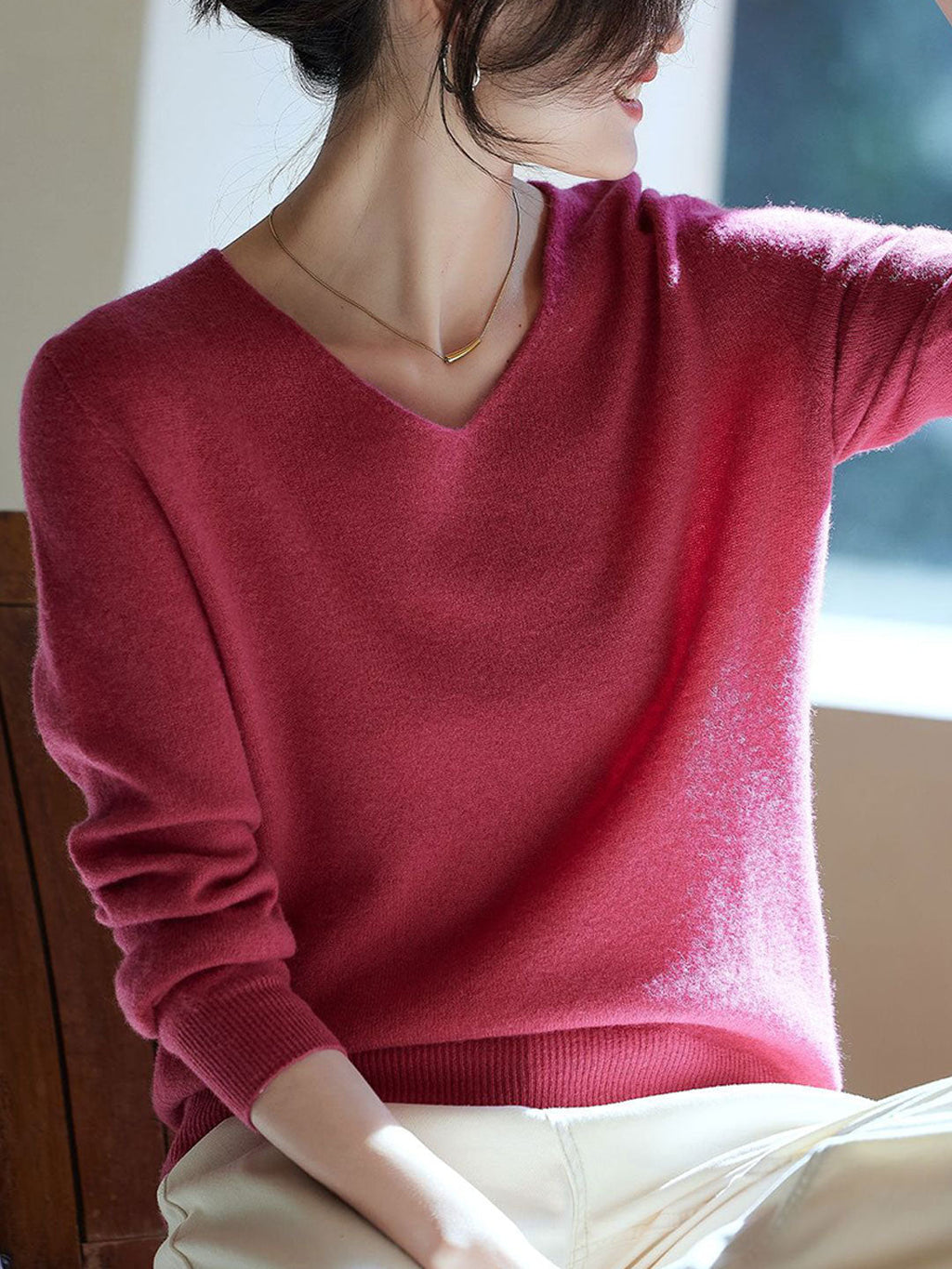 Kaitlyn Casual V-Neck Solid Color Knitted Sweater