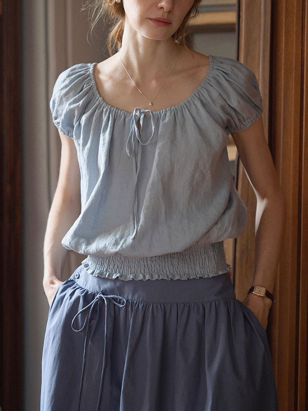 Sophia Loose Crew Neck Solid Color Blouse