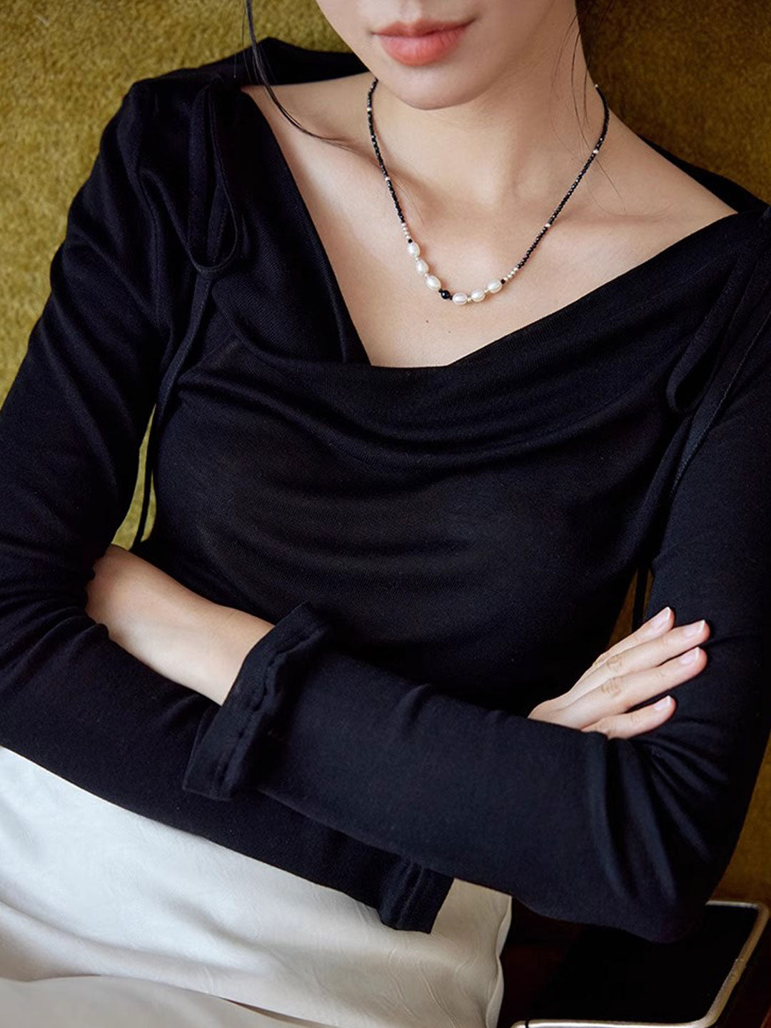 Sydney Slim Swing Collar Off-Shoulder Tie Top