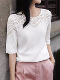Ella Daily Crew Neck Hollowed Crochet Top
