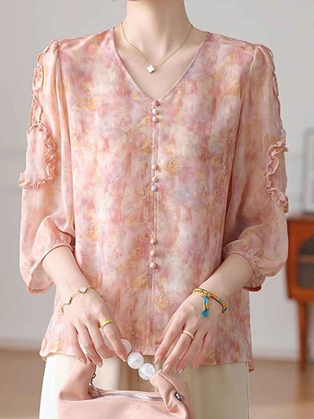 Payton Loose V-Neck Chiffon Top