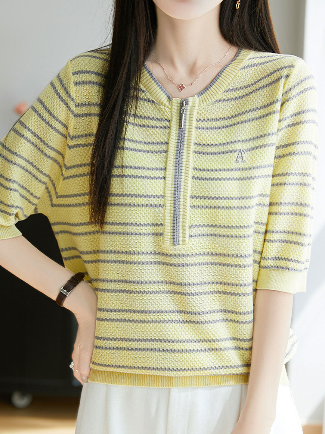 Brianna Loose Crew Neck Striped Pullover Top