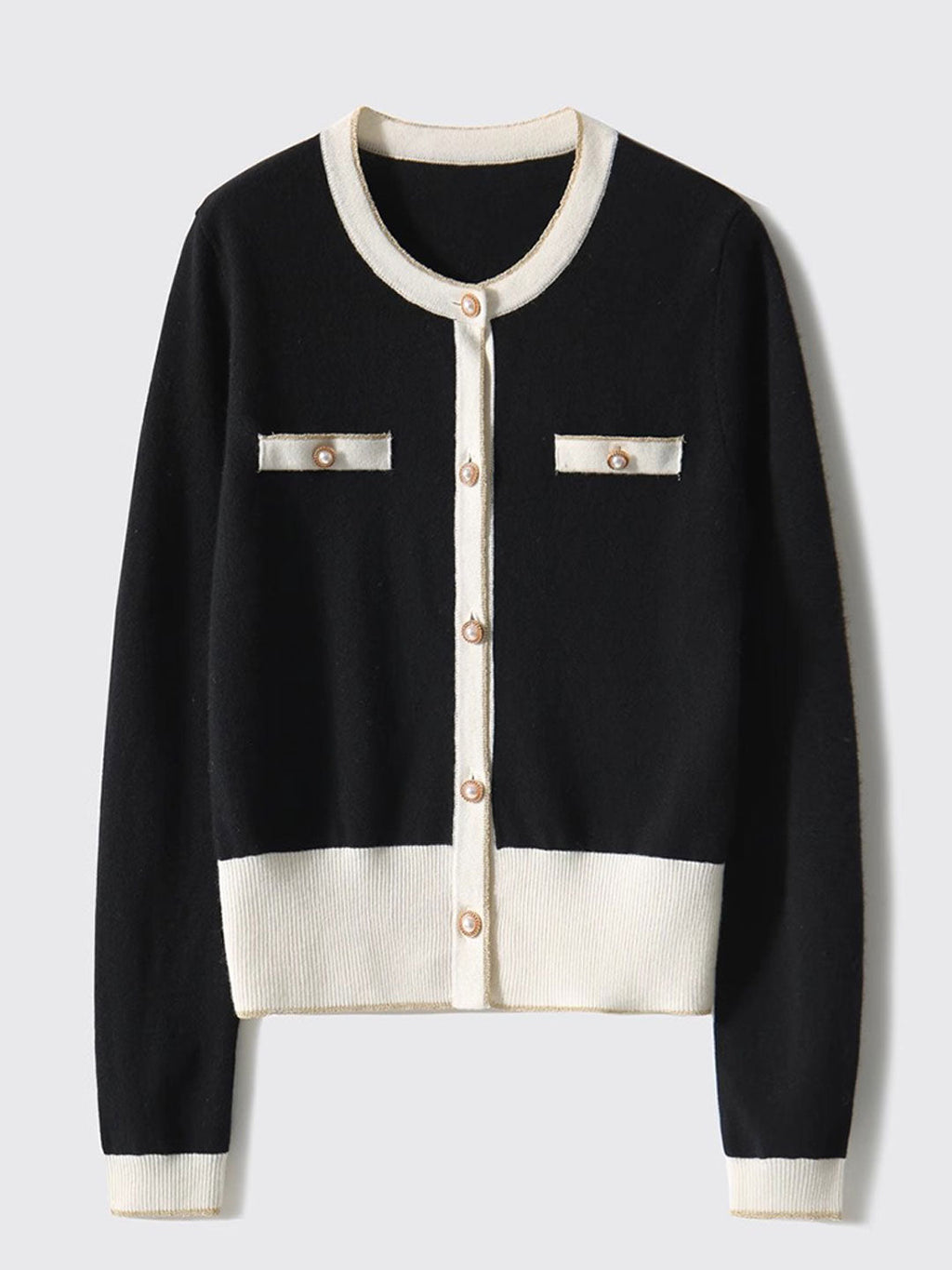 Sophia Classic Crew Neck Contrasted Knitted Cardigan