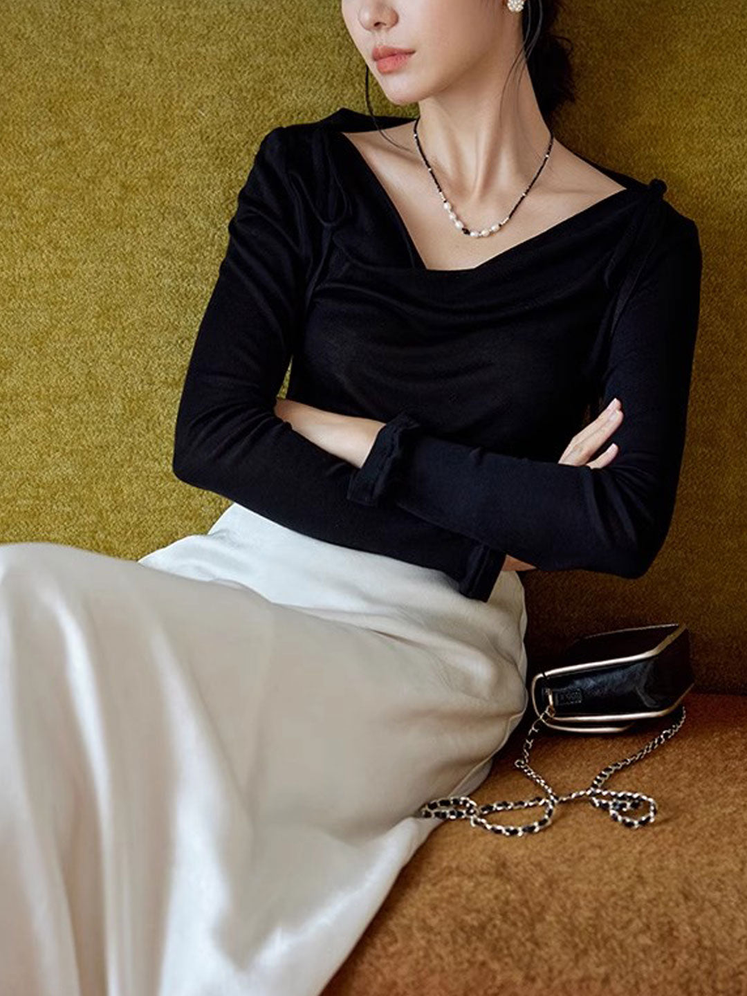 Sydney Slim Swing Collar Off-Shoulder Tie Top