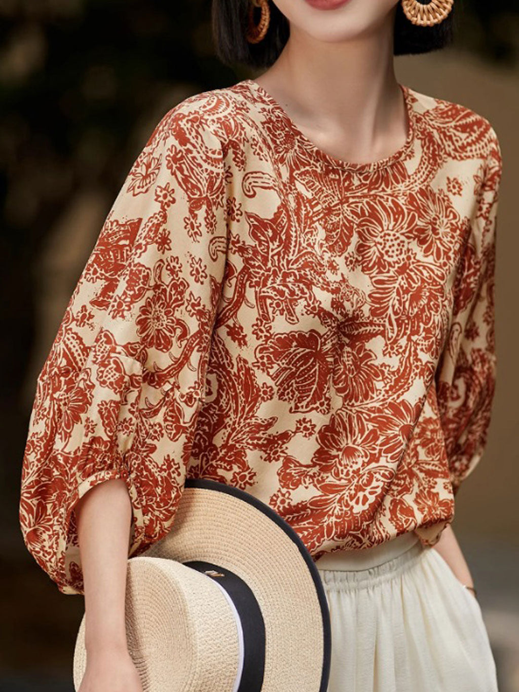 Jessica Loose Crew Neck Printed Top