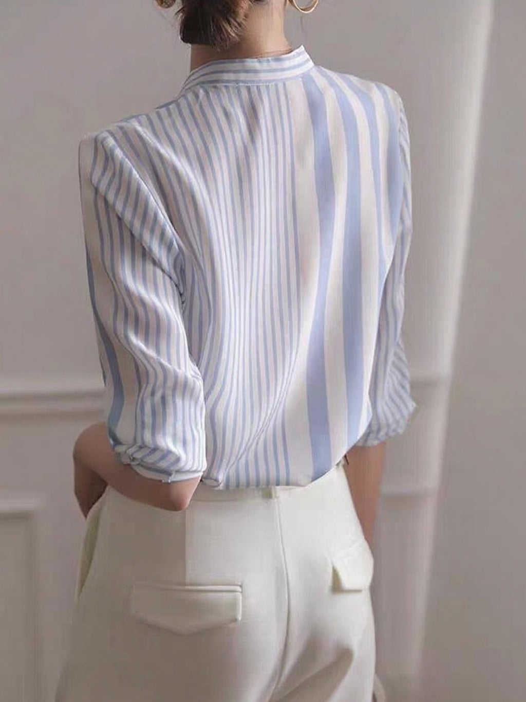 Sophie Classic Stand Collar Striped Shirt