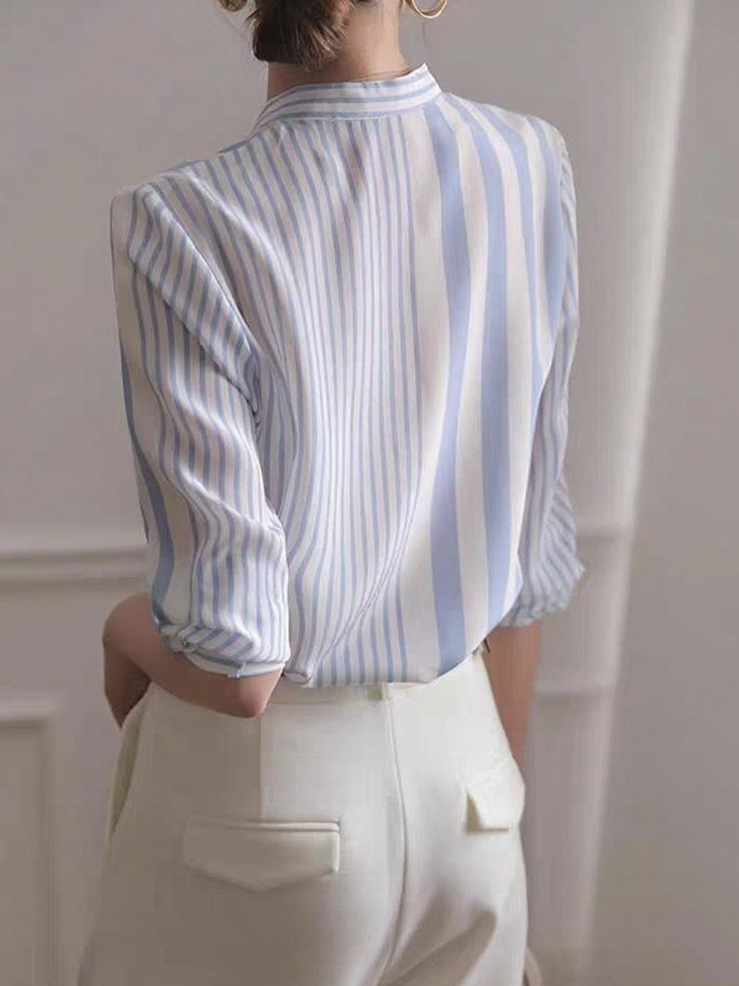 Sophie Classic Stand Collar Striped Shirt