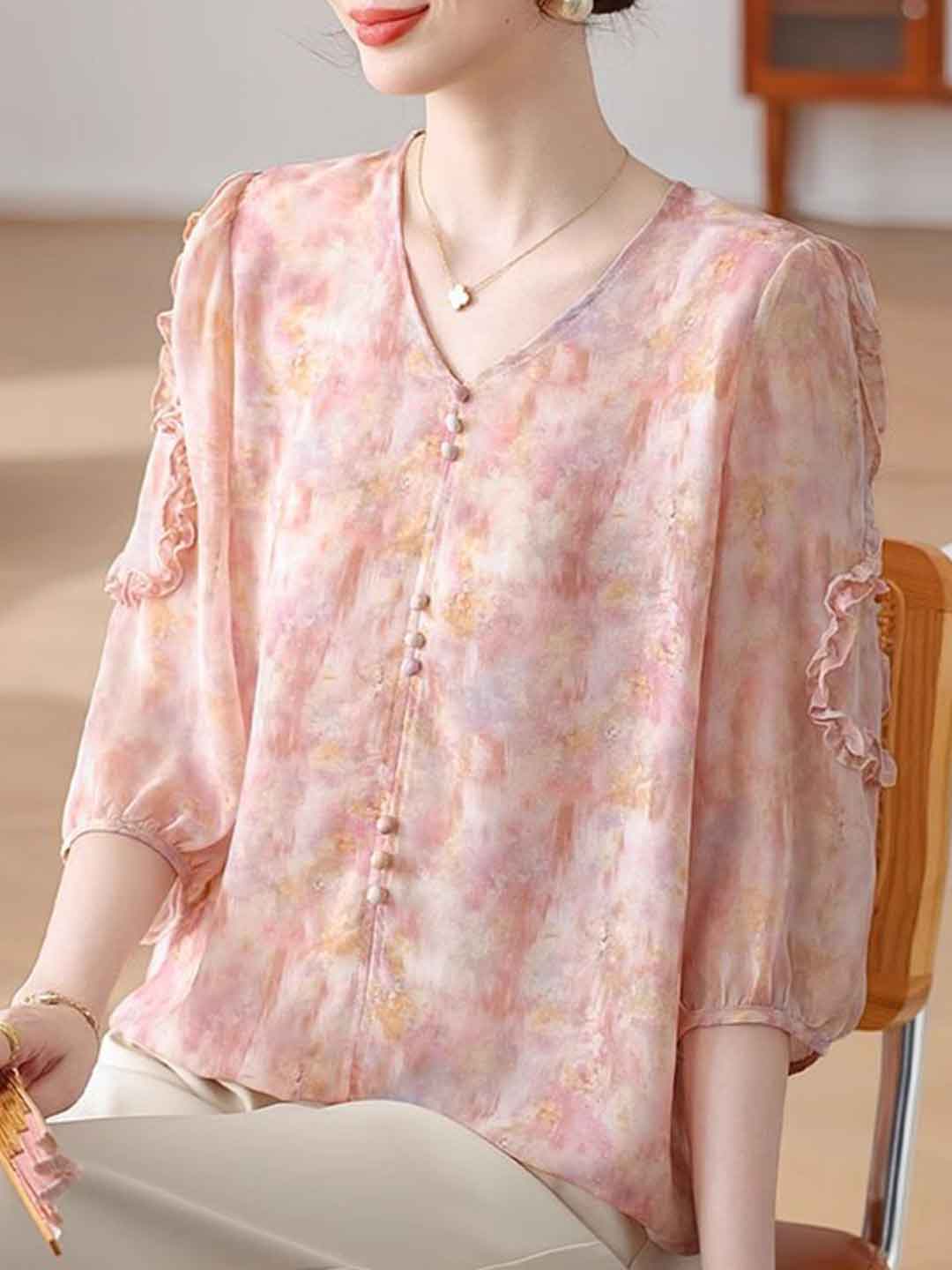 Payton Loose V-Neck Chiffon Top