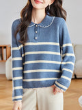Sophie Loose Doll Collar Striped Knitted Sweater