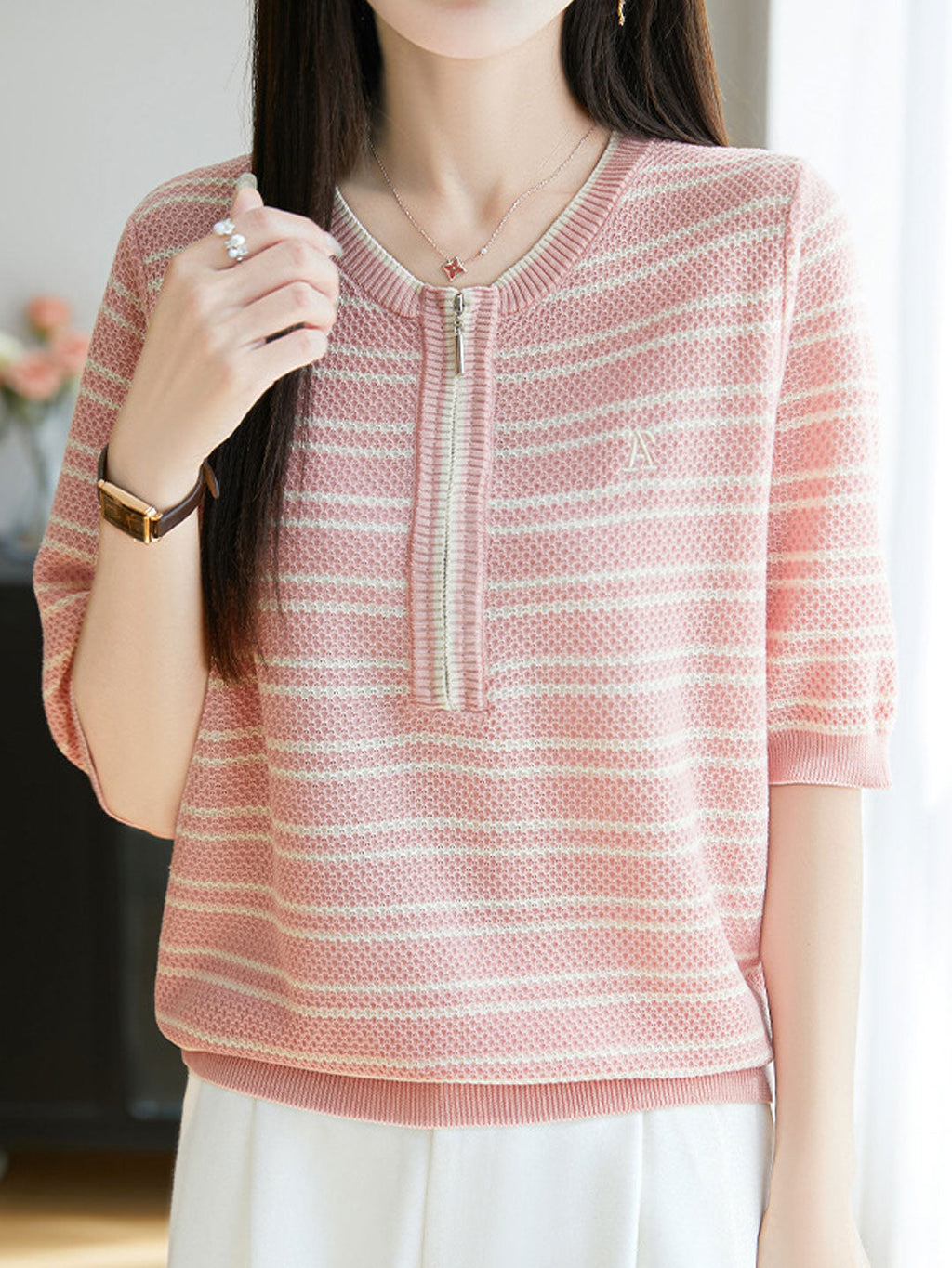 Brianna Loose Crew Neck Striped Pullover Top