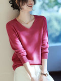 Kaitlyn Casual V-Neck Solid Color Knitted Sweater