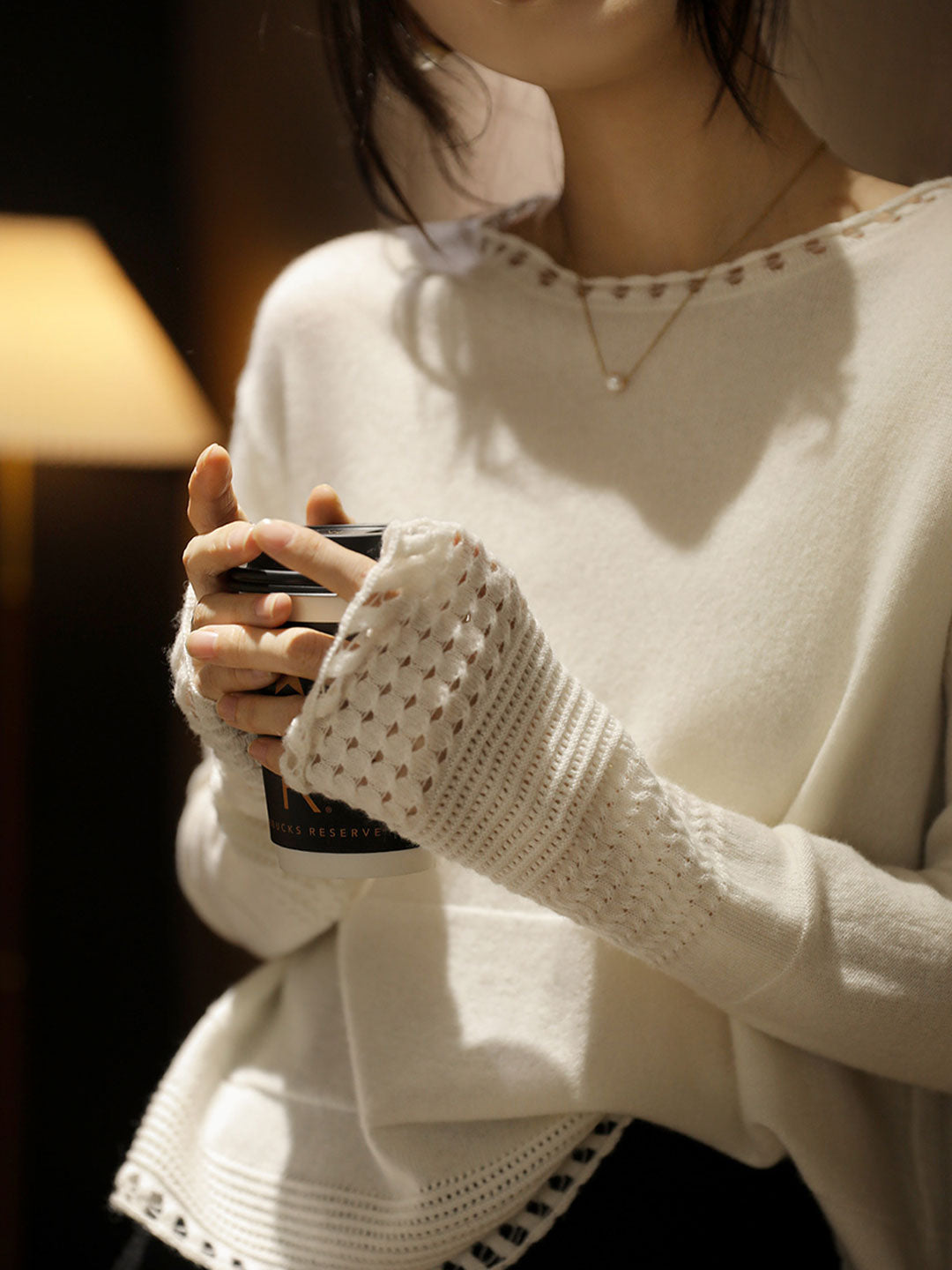 Grace Loose Crew Neck Hollowed Knitted Top