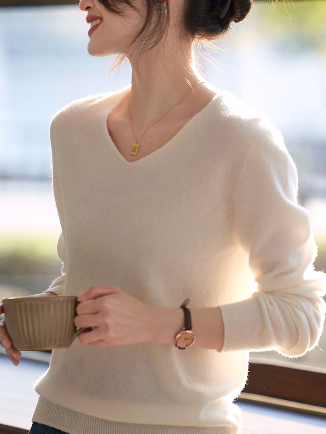 Kaitlyn Casual V-Neck Solid Color Knitted Sweater