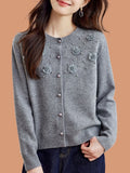 Aaliyah Classic Crew Neck Beaded Knitted Cardigan
